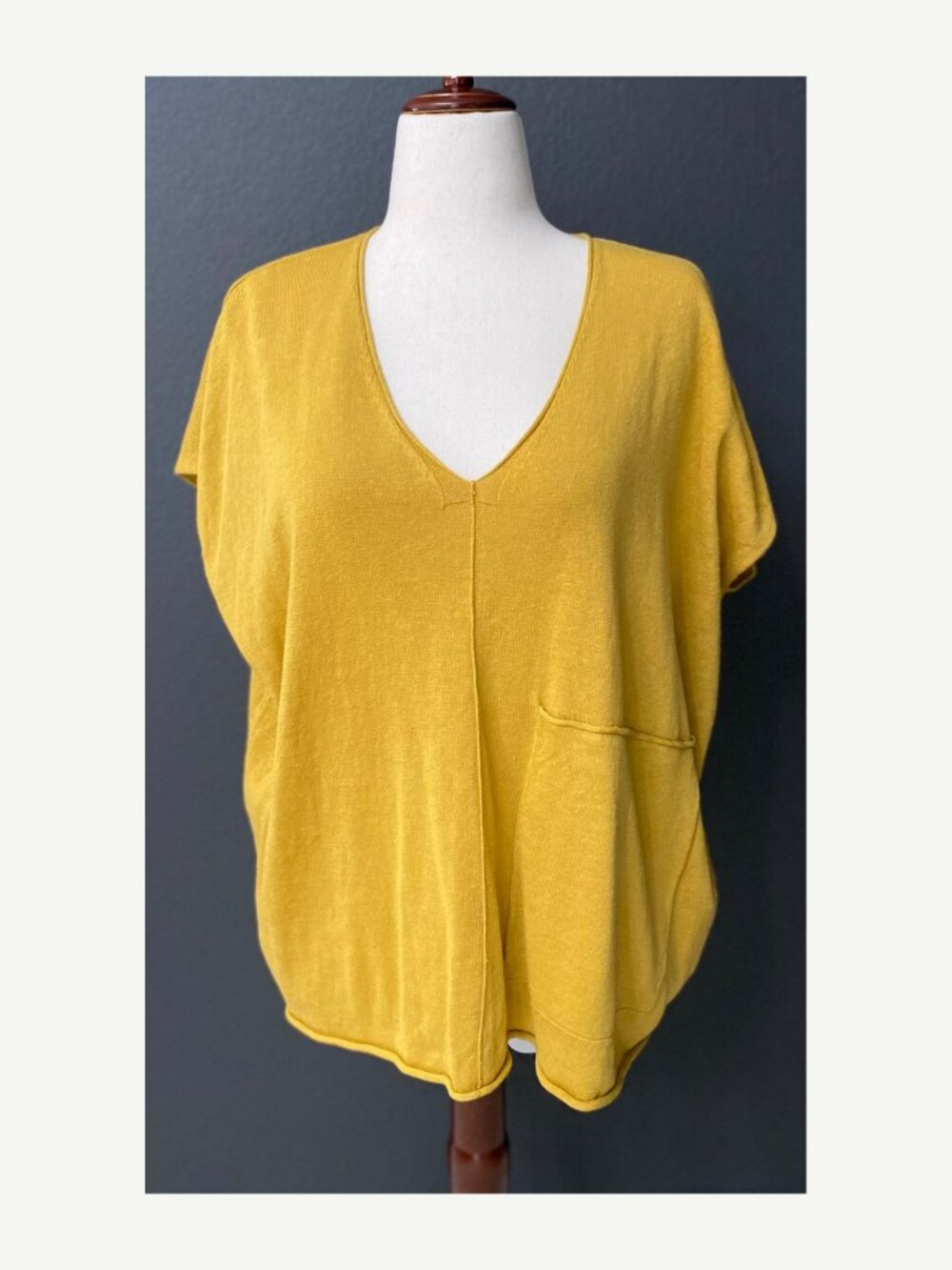 Eileen Fisher Mustard Gold knit Linen Cotton Top